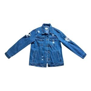 Women's Distressed Denim Jacket, Size Small, Wax Denim, Cut Out, Vintage